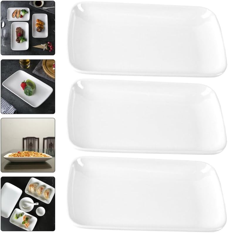 Hemoton 747 Inch Rectangular Appetizer Plates Salad Plates Set Ceramic Dessert Plates Small Serving Plates for Salad Appetizer Snack Sushi  Microwave Oven and Dishwasher Safe  Set of 3 - Image 3