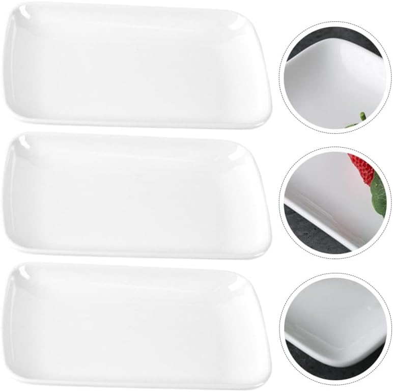 Hemoton 747 Inch Rectangular Appetizer Plates Salad Plates Set Ceramic Dessert Plates Small Serving Plates for Salad Appetizer Snack Sushi  Microwave Oven and Dishwasher Safe  Set of 3 - Image 5