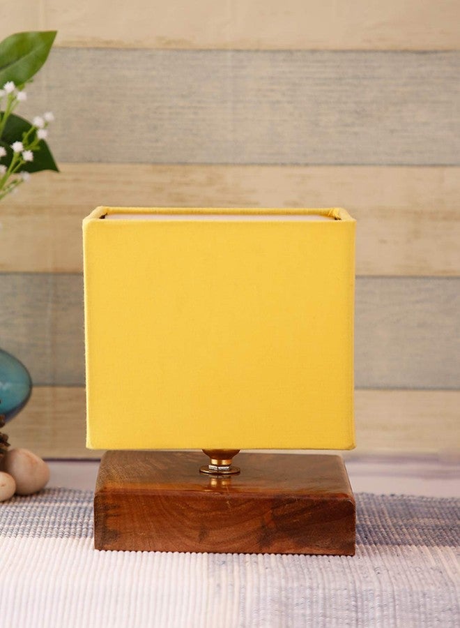 Devansh Square Yellow Cotton Shade Table Lamp with Wood Base - Image 2