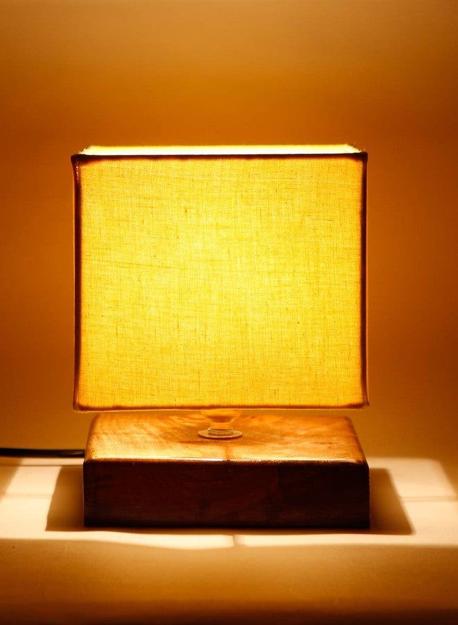 Devansh Square Yellow Cotton Shade Table Lamp with Wood Base - Image 5