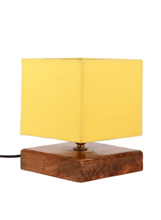 Devansh Square Yellow Cotton Shade Table Lamp with Wood Base - Image 3