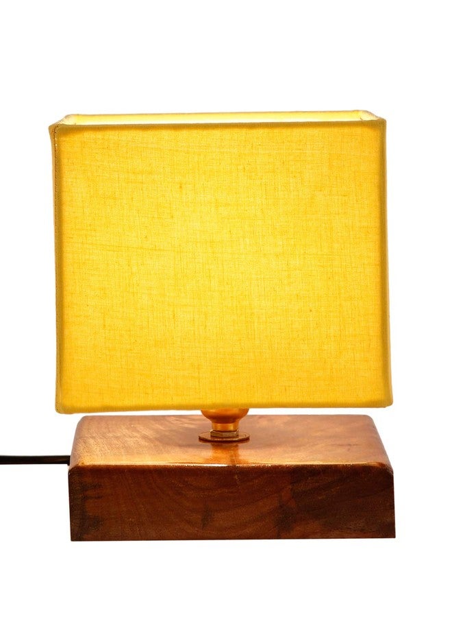 Devansh Square Yellow Cotton Shade Table Lamp with Wood Base - Image 4