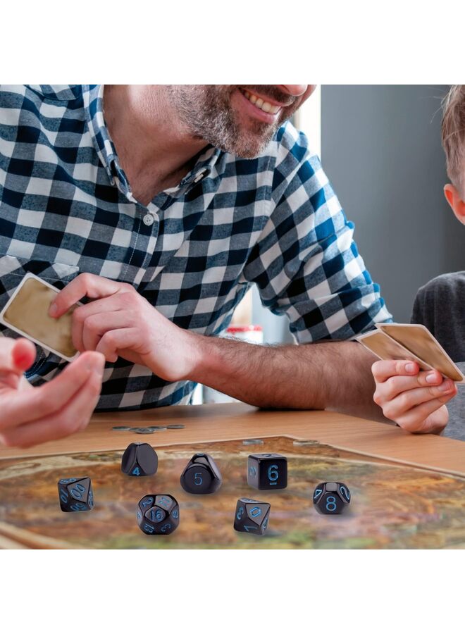 Polyhedral Dice Set, Game for Role Playing Table Games RPG Dice in Opaque Black for Role Playing Table Games D3-D100 for Dungeons and Dragons (Blue Numbers) - Image 5