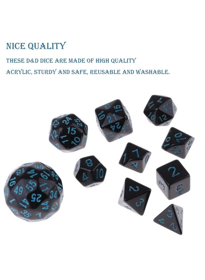 Polyhedral Dice Set, Game for Role Playing Table Games RPG Dice in Opaque Black for Role Playing Table Games D3-D100 for Dungeons and Dragons (Blue Numbers) - Image 2