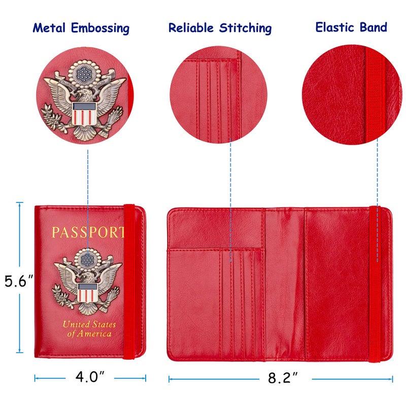 TOURSUIT Rfid Blocking Passport Holder for Women Men, Leather Passport Travel Wallet with Metal 3D Metal Badge, Travel Document Holder Cover Accessories (Red) - Image 4