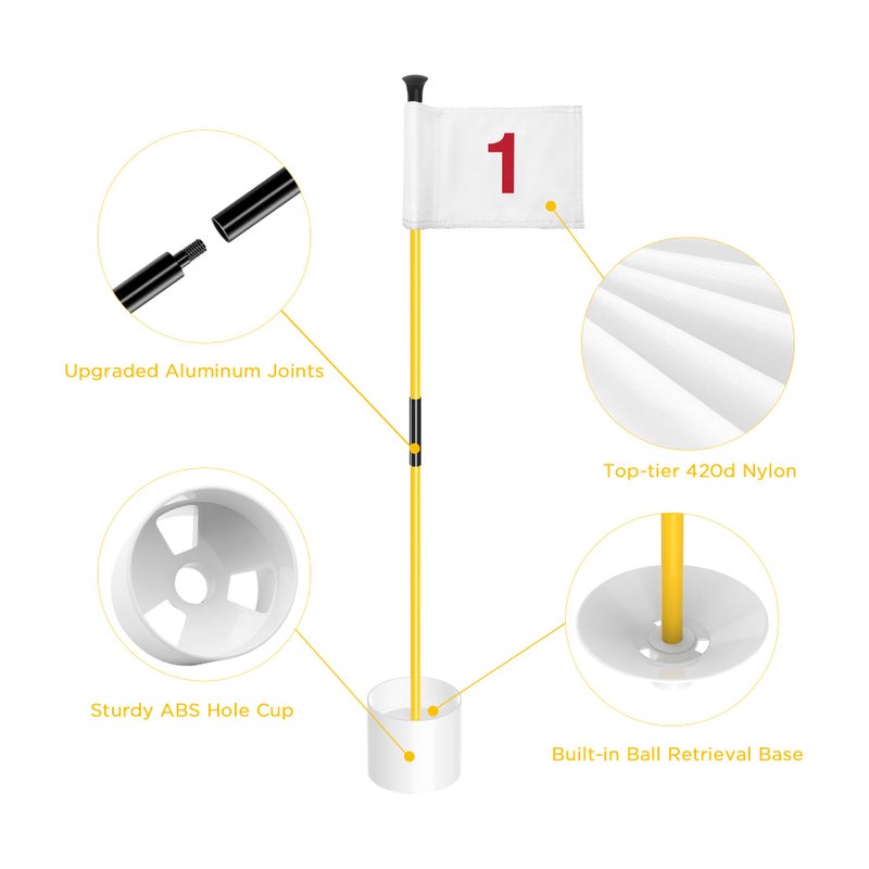 KINGTOP Miniature Golf Flagstick, Practice Putting Green Flags for Yard, Golf Pin Flag Hole Cup Set, Portable 2-Section Design, 3ft Flagpole, White Flag Numbered #1, Indoor | Outdoor - Image 2
