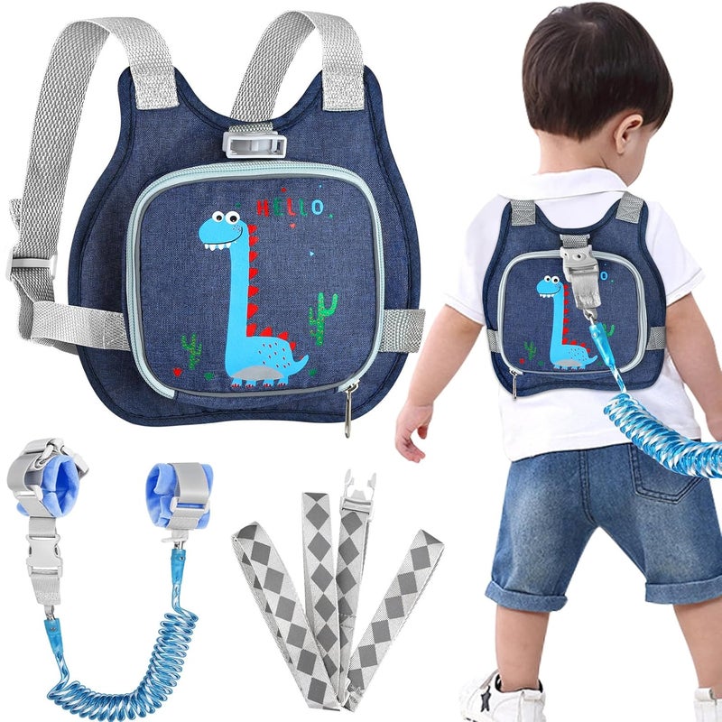 accmor Toddler Harness Leash+ Anti Lost Wrist Link, Cute Dinosaur Kids Harness with Leash, Foldable Child Leash Baby Walking Wristband Assistant Strap Belt Hold Baby Boys Girls Close While Walking - Image 1