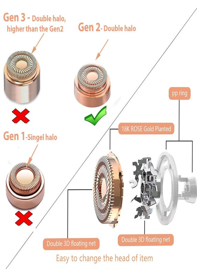 جوريلاتكس رؤوس بديلة لجهاز إزالة الشعر فلوليس من الجيل الثاني، رأس بديل لإزالة شعر الوجه مطلي بالذهب عيار 18 قيراطًا مع علبة تخزين، شفرات بديلة غير مؤلمة للنساء تناسب جهاز فينيشينج تاتش فلوليس - Image 5