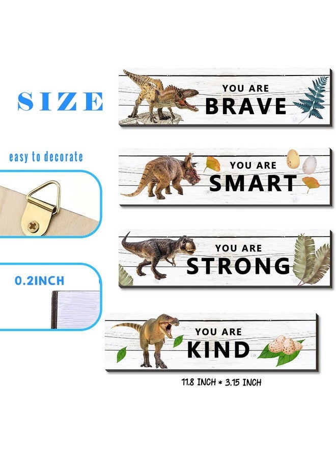 UBLURO 4 Pieces Dinosaur Motivational Wall Art Decors - Dinosaur Wooden Hanging Wall Prints Plaques， Dinosaur Room Decor for for Kids Boys Nursery Bedroom Decorations - Image 2