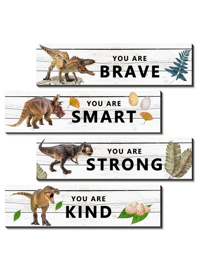 UBLURO 4 Pieces Dinosaur Motivational Wall Art Decors - Dinosaur Wooden Hanging Wall Prints Plaques， Dinosaur Room Decor for for Kids Boys Nursery Bedroom Decorations - Image 1