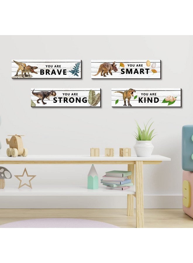 UBLURO 4 Pieces Dinosaur Motivational Wall Art Decors - Dinosaur Wooden Hanging Wall Prints Plaques， Dinosaur Room Decor for for Kids Boys Nursery Bedroom Decorations - Image 4