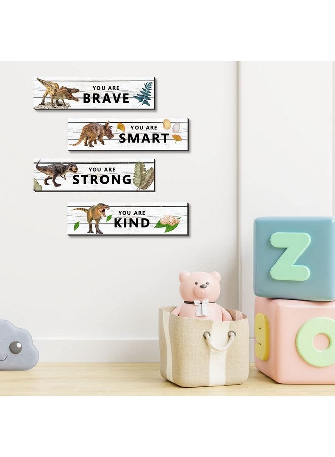 UBLURO 4 Pieces Dinosaur Motivational Wall Art Decors - Dinosaur Wooden Hanging Wall Prints Plaques， Dinosaur Room Decor for for Kids Boys Nursery Bedroom Decorations - Image 5