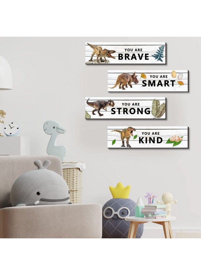 UBLURO 4 Pieces Dinosaur Motivational Wall Art Decors - Dinosaur Wooden Hanging Wall Prints Plaques， Dinosaur Room Decor for for Kids Boys Nursery Bedroom Decorations - Image 3