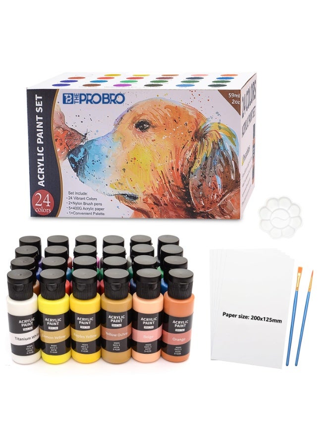 THE PRO BRO Acrylic Paint Set – 24 Vibrant Colors (59ml Tubes) Non-Toxic Rich Pigment Paints with Brushes, Palette & Acrylic Paper – Professional Art Supplies for Canvas, Wood, Clay & Crafts - Image 1