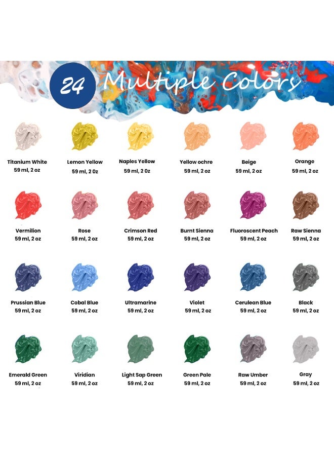 THE PRO BRO Acrylic Paint Set – 24 Vibrant Colors (59ml Tubes) Non-Toxic Rich Pigment Paints with Brushes, Palette & Acrylic Paper – Professional Art Supplies for Canvas, Wood, Clay & Crafts - Image 3