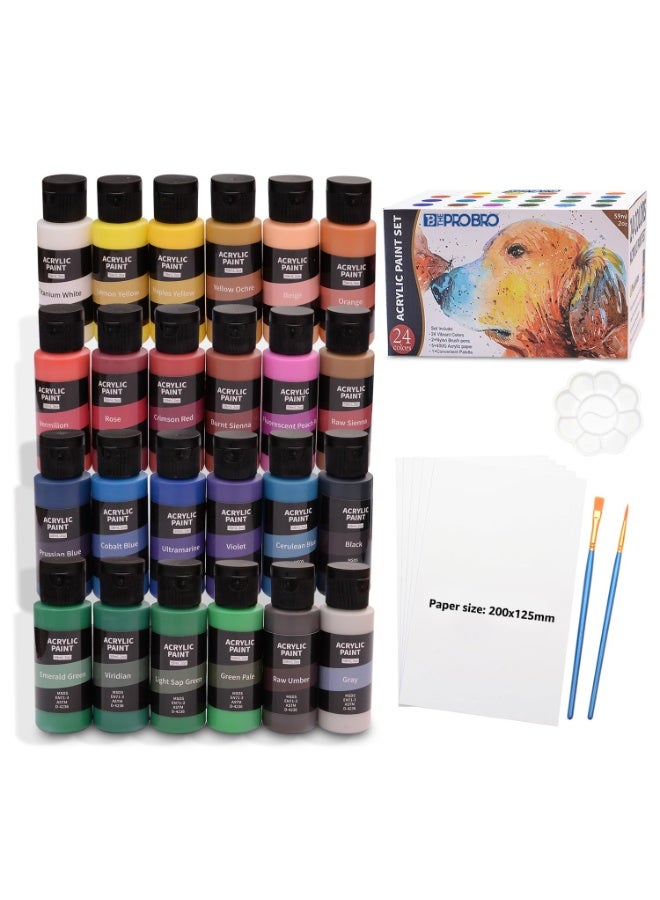 THE PRO BRO Acrylic Paint Set – 24 Vibrant Colors (59ml Tubes) Non-Toxic Rich Pigment Paints with Brushes, Palette & Acrylic Paper – Professional Art Supplies for Canvas, Wood, Clay & Crafts - Image 4