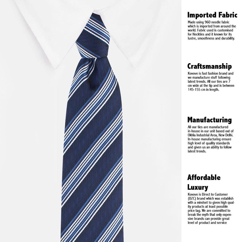 Kovove Kavove The Pleasing Striped Blue Necktie For Men - Image 4
