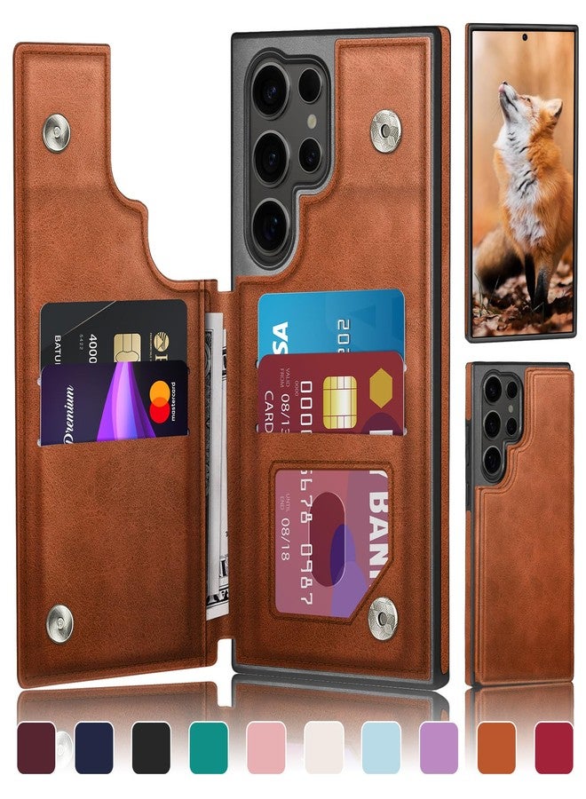 DJDUCK Designed for Samsung Galaxy S24 Ultra Case Wallet with Card Holder, [Magnetic Clasp Folio Cover] [RFID Blocking Leather Protection] Shockproof Women Men Cases for Samsung S24 Ultra Light Brown - Image 1