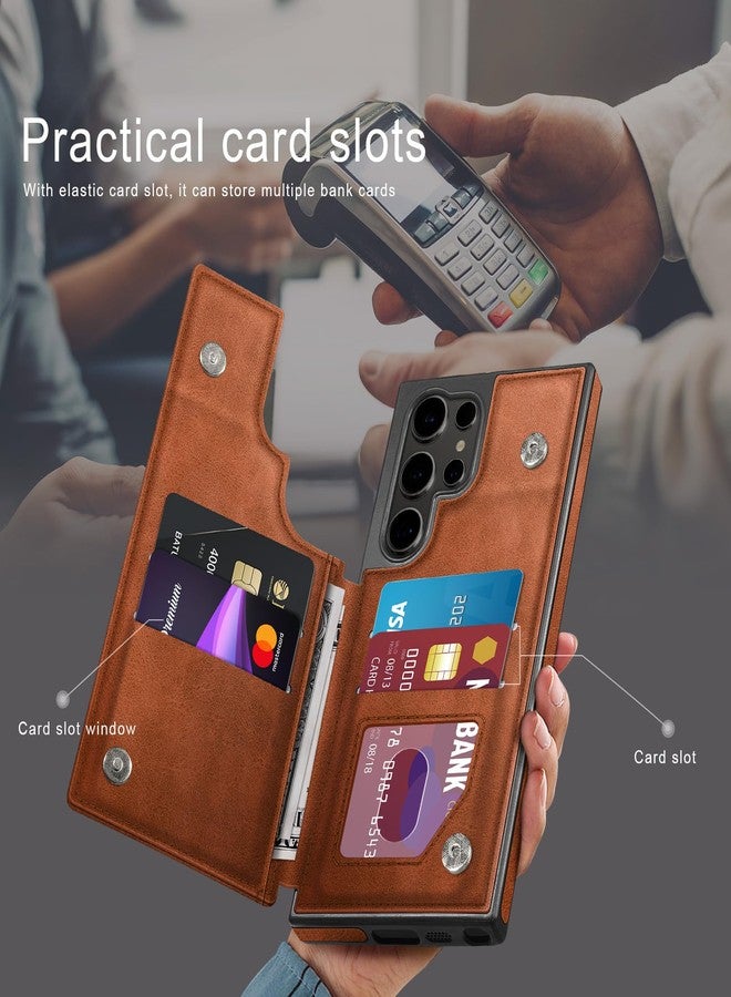 DJDUCK Designed for Samsung Galaxy S24 Ultra Case Wallet with Card Holder, [Magnetic Clasp Folio Cover] [RFID Blocking Leather Protection] Shockproof Women Men Cases for Samsung S24 Ultra Light Brown - Image 3