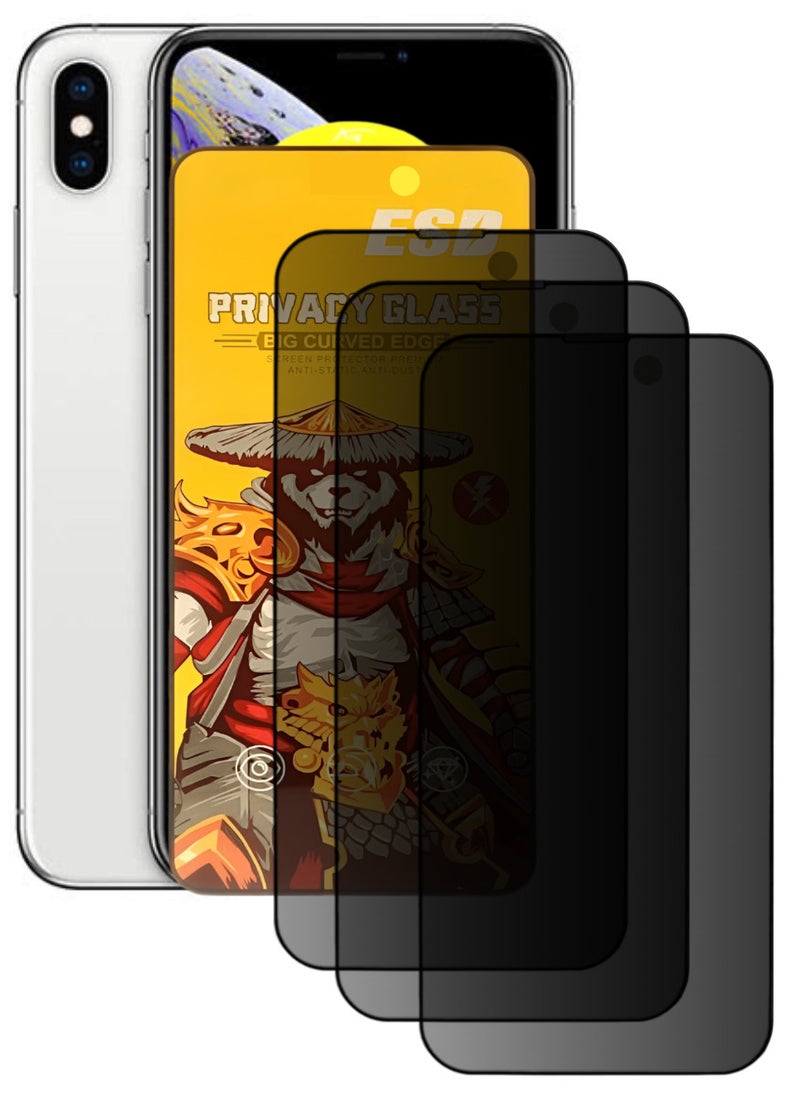 ESD 3 Pieces Tempered Dustproof Privacy Glass Screen Protector Compatible For iPhone XS Max - Image 1
