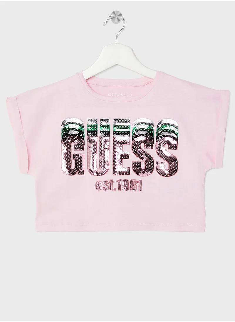 GUESS Kids Logo Printed Cropped T-Shirt