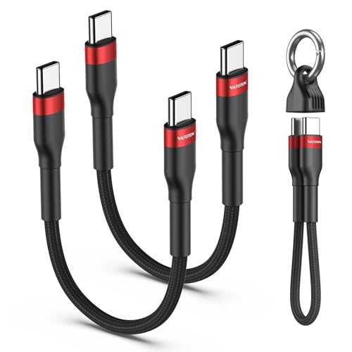 VAFOTON PD 60W Short USB C Cable (2 Pack), Keychain 6 Inch USB C Cable/Nylon Braided Type C to Type C Cables/Fast Charging Cables for 1Phone17/16/15 Series, 1Pad Pro/Air, Samsung Galaxy Series, Google Pixel - Image 1