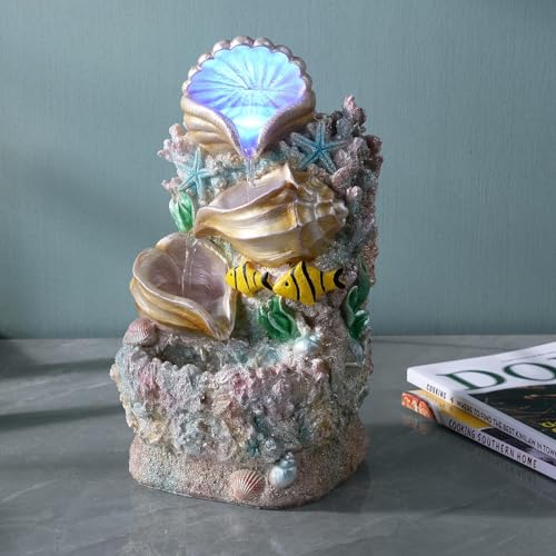 GOSSI Themed Coral Shell Fountain Tabletop Home Décor Indoor Desktop Fountains Perfect for Zen Waterfall Meditation Waterfall Decor Fountain with LED Lights(23037) - Image 3