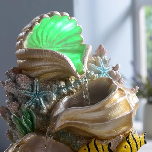 GOSSI Themed Coral Shell Fountain Tabletop Home Décor Indoor Desktop Fountains Perfect for Zen Waterfall Meditation Waterfall Decor Fountain with LED Lights(23037) - Image 5