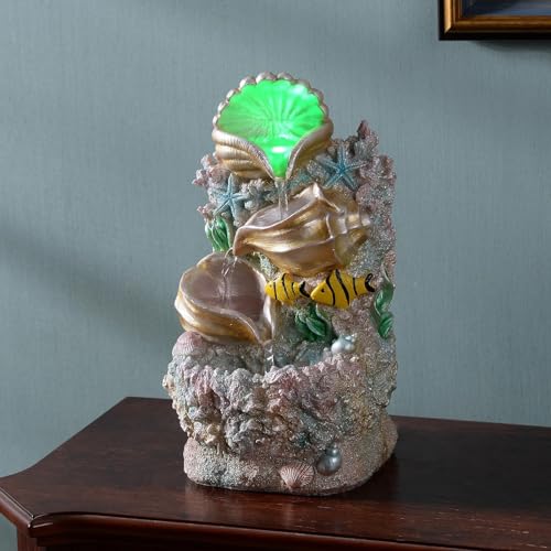GOSSI Themed Coral Shell Fountain Tabletop Home Décor Indoor Desktop Fountains Perfect for Zen Waterfall Meditation Waterfall Decor Fountain with LED Lights(23037) - Image 4