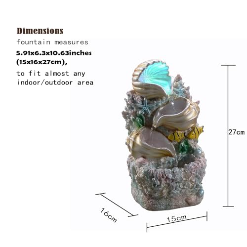 GOSSI Themed Coral Shell Fountain Tabletop Home Décor Indoor Desktop Fountains Perfect for Zen Waterfall Meditation Waterfall Decor Fountain with LED Lights(23037) - Image 2