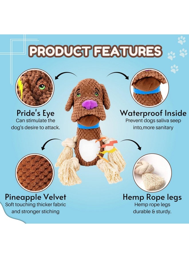 Dog Plush Squeaky Rope Toy - (Brown Bulldog Plush Toy) | Non-Toxic, Soft, Stuffed, Teething, Playful, Cuddly Rope Dog Toy | Plush Dog Toys For Small Dogs And Puppies (Size: 27Cm) - Image 3