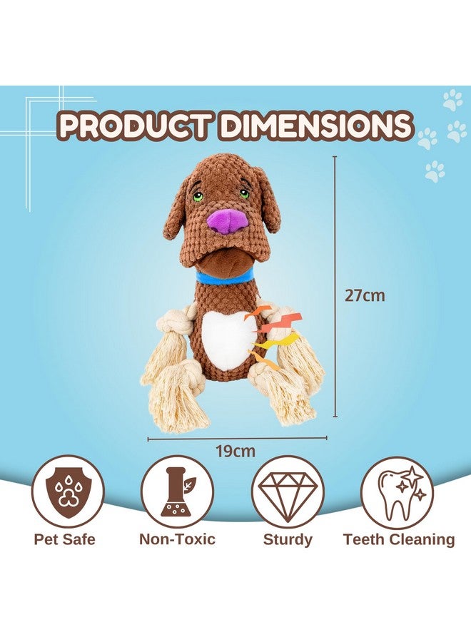 Dog Plush Squeaky Rope Toy - (Brown Bulldog Plush Toy) | Non-Toxic, Soft, Stuffed, Teething, Playful, Cuddly Rope Dog Toy | Plush Dog Toys For Small Dogs And Puppies (Size: 27Cm) - Image 2