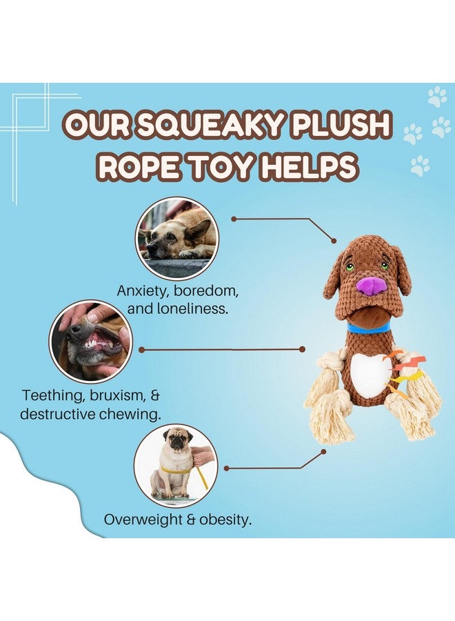 Dog Plush Squeaky Rope Toy - (Brown Bulldog Plush Toy) | Non-Toxic, Soft, Stuffed, Teething, Playful, Cuddly Rope Dog Toy | Plush Dog Toys For Small Dogs And Puppies (Size: 27Cm) - Image 5