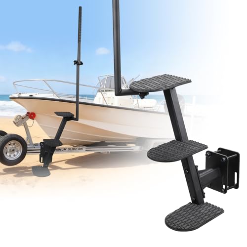 RVZONE Heavy Duty Boat Trailer Steps with Safety Handle, Non-Slip Mat, Universal Fit for Boat Trailers Tongue Steps, Easy Assembly, 3 Steps - Image 1