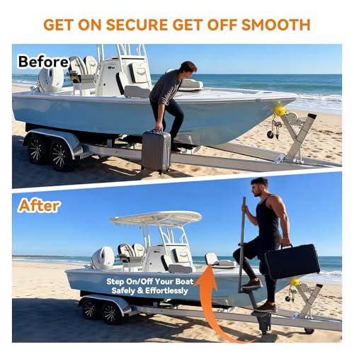 RVZONE Heavy Duty Boat Trailer Steps with Safety Handle, Non-Slip Mat, Universal Fit for Boat Trailers Tongue Steps, Easy Assembly, 3 Steps - Image 4