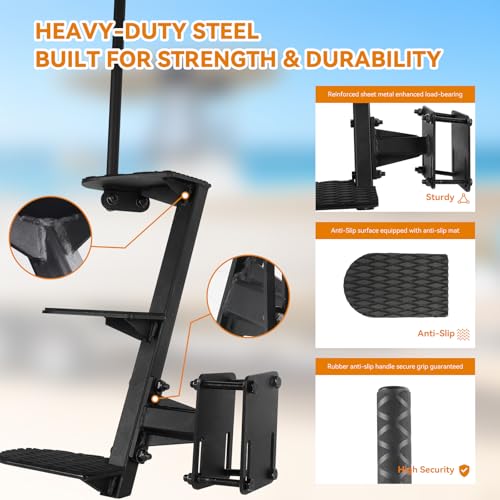 RVZONE Heavy Duty Boat Trailer Steps with Safety Handle, Non-Slip Mat, Universal Fit for Boat Trailers Tongue Steps, Easy Assembly, 3 Steps - Image 3