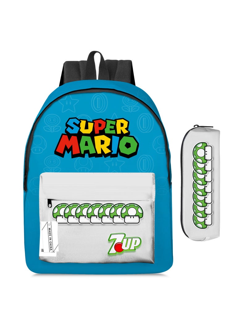 Super Mario Mario Cartoon Backpack Super Mario Student Schoolbag Pencil Case Two-piece Set - Image 1