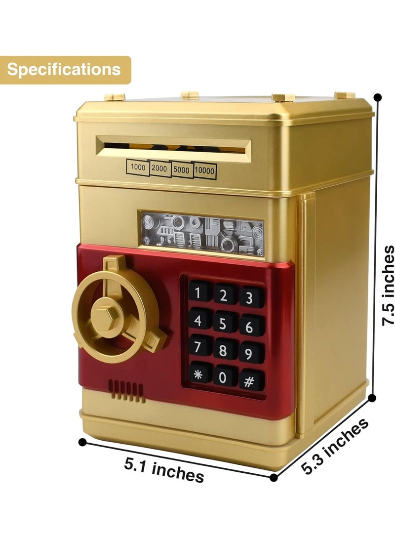 HIHILOOK Electronic Piggy Bank Combination Lock for Kids Baby Toys, Mini ATM Security Coin Cash Piggy Bank with Password, Automatic Money Reel for Kids, Birthday Gift for Boys Girls (Gold) - Image 3
