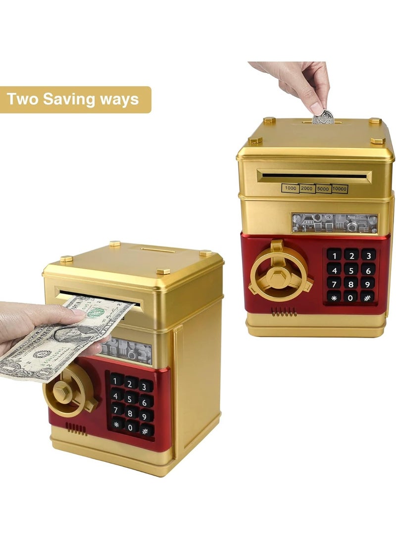 HIHILOOK Electronic Piggy Bank Combination Lock for Kids Baby Toys, Mini ATM Security Coin Cash Piggy Bank with Password, Automatic Money Reel for Kids, Birthday Gift for Boys Girls (Gold) - Image 2