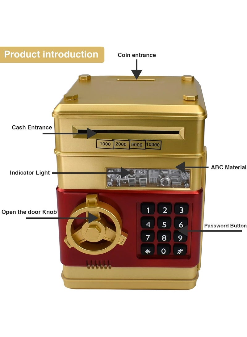 HIHILOOK Electronic Piggy Bank Combination Lock for Kids Baby Toys, Mini ATM Security Coin Cash Piggy Bank with Password, Automatic Money Reel for Kids, Birthday Gift for Boys Girls (Gold) - Image 5