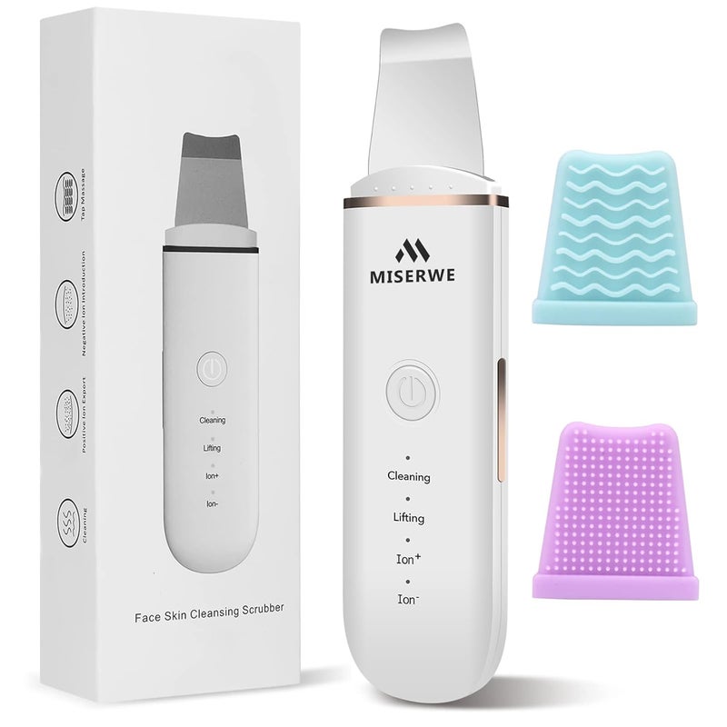 Miserwe Skin Scrubber Face Skin Spatula Facial Scrubber Spatula for Deep Cleansing Blackhead Remover Pore Cleaner with 4 Modes (White) - Image 1