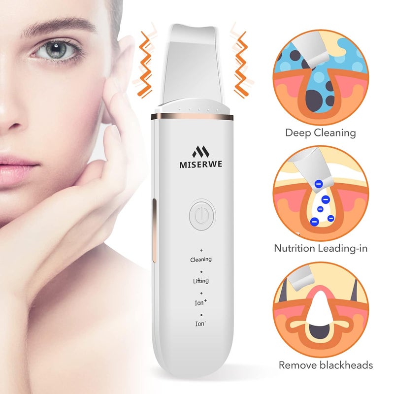 Miserwe Skin Scrubber Face Skin Spatula Facial Scrubber Spatula for Deep Cleansing Blackhead Remover Pore Cleaner with 4 Modes (White) - Image 2