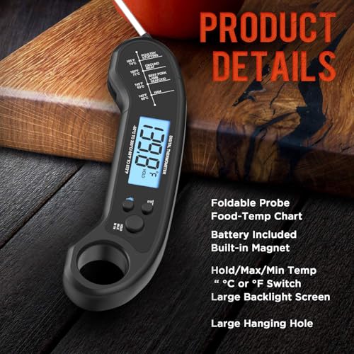 ROUUO Meat Thermometer Digital, Instant Read Meat ThermometerI for Grill and Cooking, Waterproof Food Thermometer for Kitchen and Outside, BBQ, Turkey, Candy, Liquids, Beef - Image 4