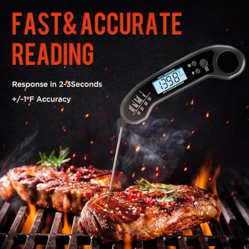 ROUUO Meat Thermometer Digital, Instant Read Meat ThermometerI for Grill and Cooking, Waterproof Food Thermometer for Kitchen and Outside, BBQ, Turkey, Candy, Liquids, Beef - Image 2