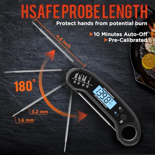 ROUUO Meat Thermometer Digital, Instant Read Meat ThermometerI for Grill and Cooking, Waterproof Food Thermometer for Kitchen and Outside, BBQ, Turkey, Candy, Liquids, Beef - Image 3