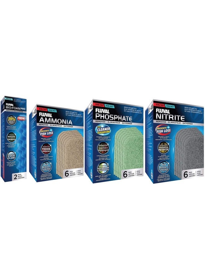 مجموعة من 4 وسائط بديلة لمرشحات أحواض السمك 407: رغوة حيوية، مزيل الأمونيا، مزيل الفوسفات، مزيل النتريت