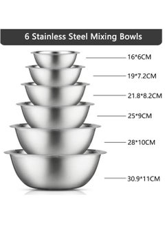 Arabest Stainless Steel Mixing Bowls, 6 Pack Kitchen Bowls, Nesting Bowls for Cooking, Baking, Salad, Marinating  - Image 3