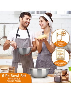 Arabest Stainless Steel Mixing Bowls, 6 Pack Kitchen Bowls, Nesting Bowls for Cooking, Baking, Salad, Marinating  - Image 4