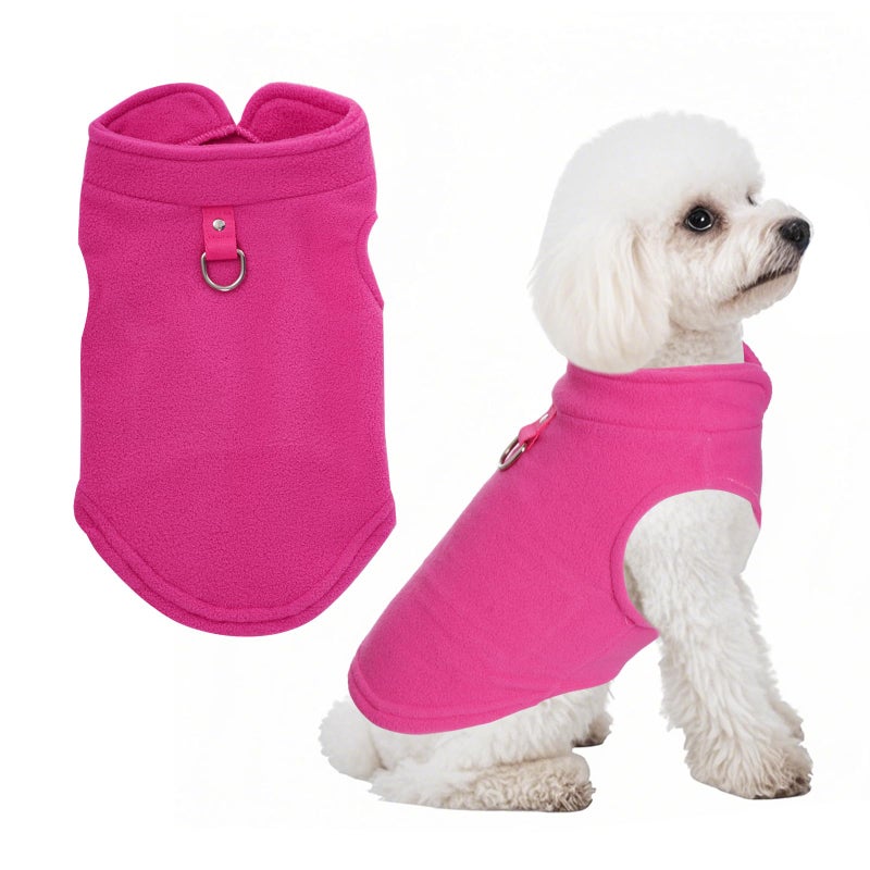 Sucrain Dog Fleece Vest Soft Pet Jacket with Leash O-Ring Winter Warm Pet Pullover Coat for Small Dog (Hot Pink, Medium) - Image 1