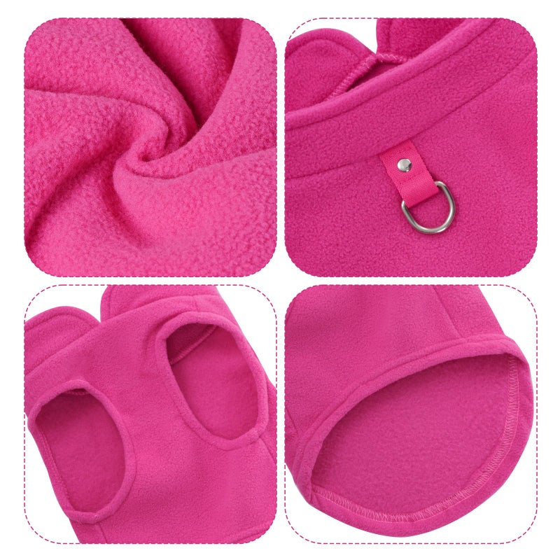 Sucrain Dog Fleece Vest Soft Pet Jacket with Leash O-Ring Winter Warm Pet Pullover Coat for Small Dog (Hot Pink, Medium) - Image 4